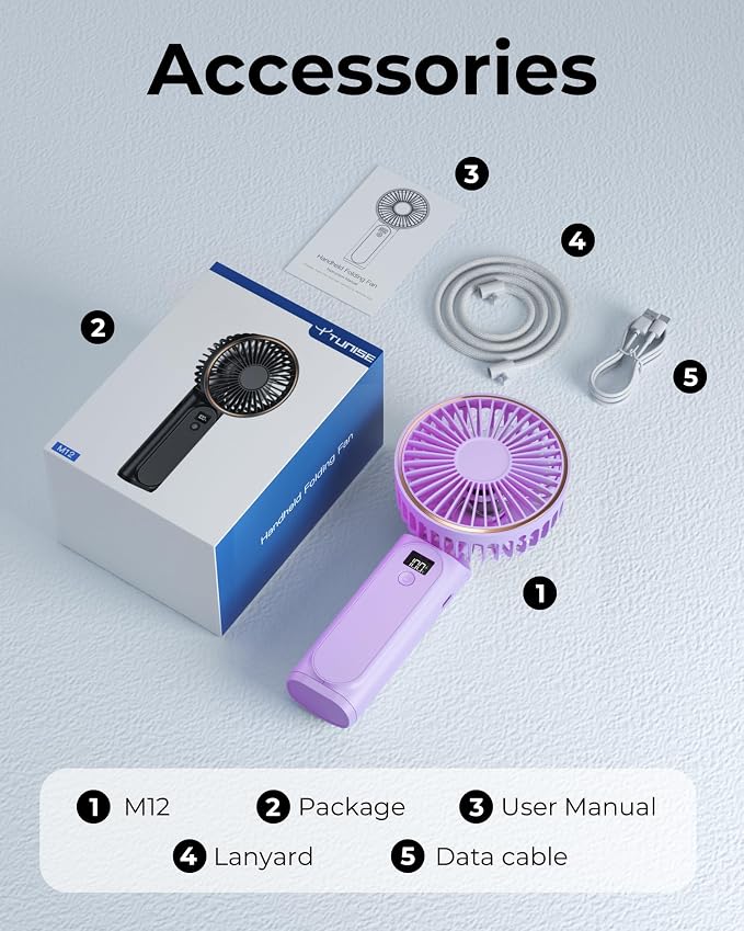 TUNISE Portable Handheld Fan, 4000mAh, 180 Adjustable, 6 Speed Wind, USB Rechargeable Foldable Fan with Real-Time Electricity Display - Image 8