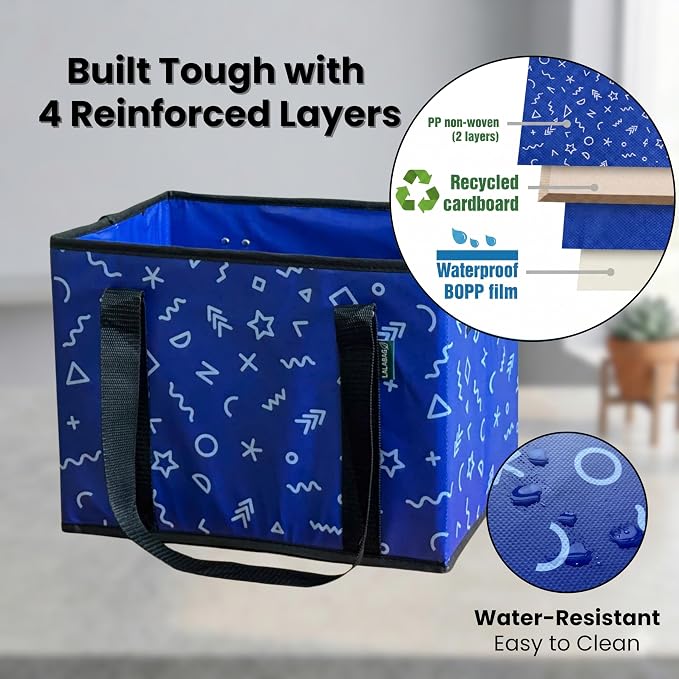 Reusable Grocery Bags (3 Pack) - Heavy Duty Foldable Tote Bags with Long Handles & Hard Bottom - Large Reusable Shopping Bags, Box-Shaped Grocery Totes Hold Up to 65 lbs, Stand Up & Fold Flat - Image 5