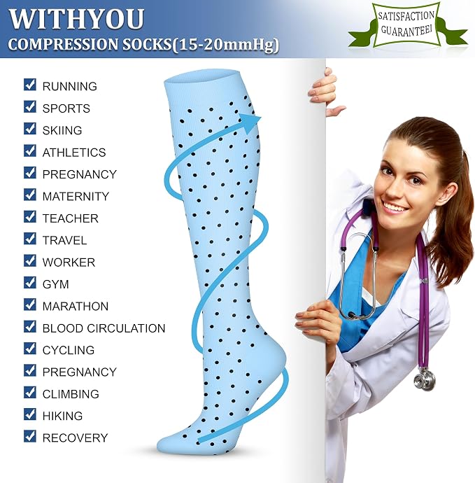 WITHYOU Compression Socks 15-20 mmHg is Best Athletic for Men & Women Running Flight Travel Nurses Pregnant - Image 4