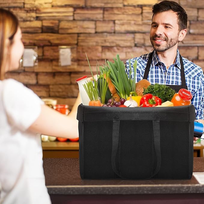Reusable Grocery Shopping Bags 10 Pack Large Foldable Tote Bags Bulk | Eco Produce Bags with Long Handle for Shopping Groceries Clothes (Black) - Image 3
