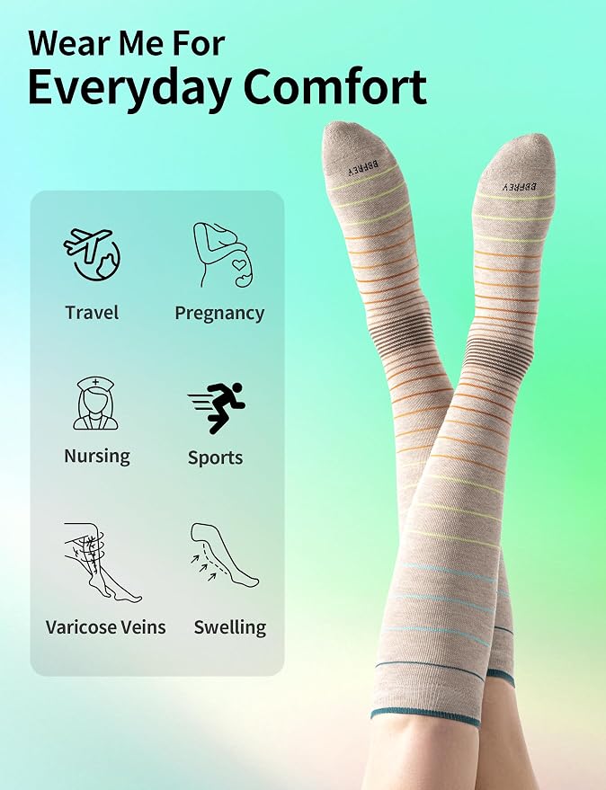 Bamboo Viscose Compression Socks with Reinforced Sole - Knee High Womens Support Socks with Seamless Toe, 18-25 mmHg - Image 5