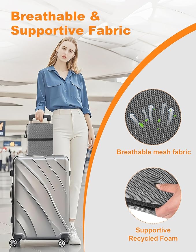 FASTMOMENT Portable Airplane Seat Cushion Foldable Seat Cushion for Travel | Thickened Cushion, Carrying Handle, Breathable Fabric, Washable Mesh Cover, Anti-Slip bottom, Lightweight for Flight Bleacher - Image 4