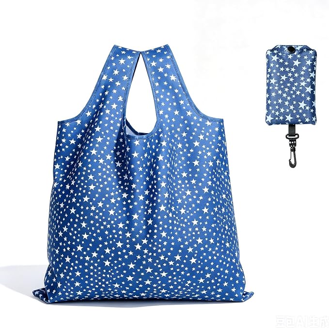 1 Pack Reusable Shopping Bag, Foldable Grocery Bag, Star | Large Capacity, Washable, Grocery Tote, Utility Travel Shoulder Bag by MOLOVACase