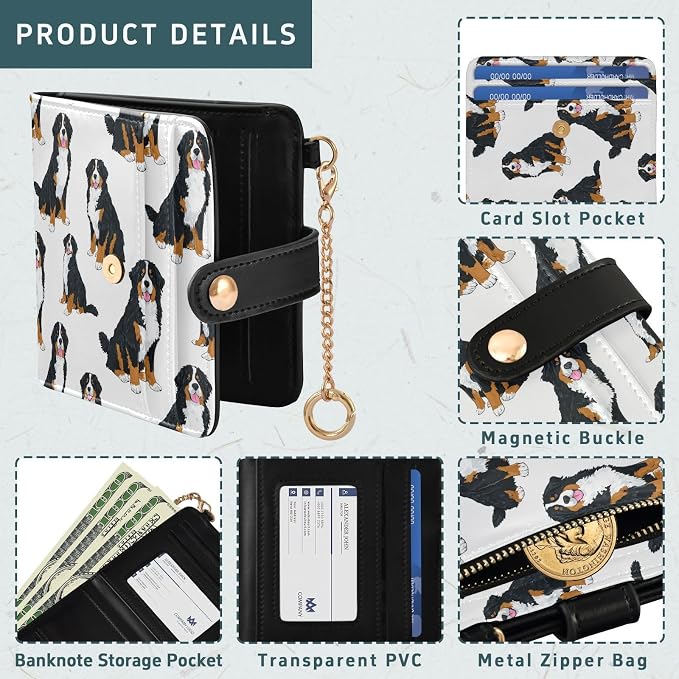 Dog Bernese Mountain Women's Wallets RFID Blocking,Credit Card Holder Bifold Wallet,Slim Card Cases,PU Leather Travel Wallet for men Girls - Image 5