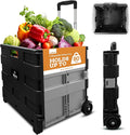 Inspired Living Ultra-Slim Rolling Collapsible Storage Pack-N-Roll Utility-carts, with Telescopic Handle, for Home, Garden, Shopping, Office, School use, Large, Grey & Black by Inspired+Living