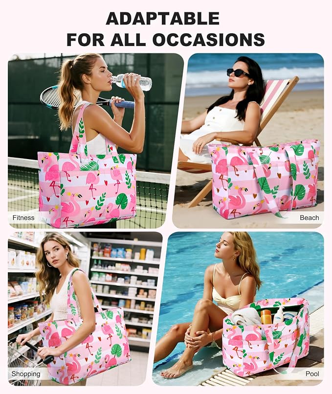 ISEYOU Extra Large Beach Bag Waterproof Beach Totes Bags for Women, Lightweight Foldable Pool Bag with Zipper Wet Compartment - Image 2