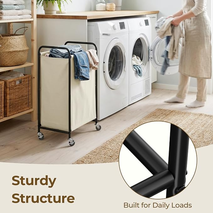 GRANNY SAYS Laundry Hamper, Large Cart with Wheels and Handles, Beige, 110L | Heavy Duty Metal Frame, Silent Rolling Basket for Clothes in Bedroom, Bathroom, Dorm - Image 6