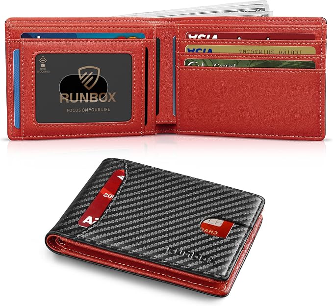 RUNBOX Wallet for Men, Slim Leather Bifold, RFID Blocking Card Holder | Minimalist Front Pocket Design, Credit Card Organizer, Holds 11 Cards, Large Capacity, Thin Profile, Birthday Gifts for Men by RUNBOX