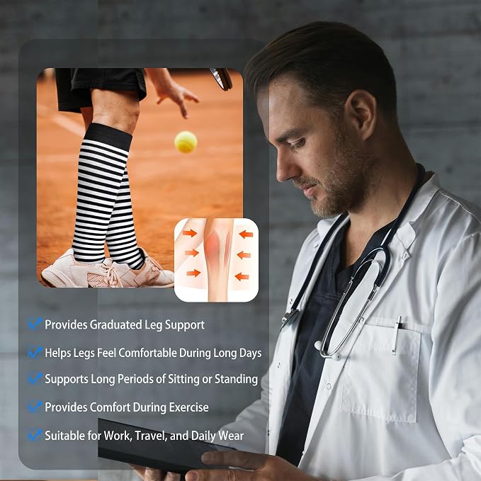 LEVSOX Cotton Compression Socks for Women&Men 20-30mmHg Knee High Cute Support Sock for Nurses Pregnancy Travel - Image 6