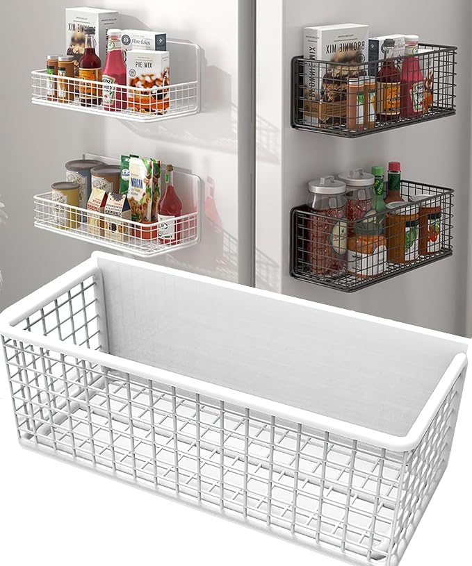 Magnetic Shelf Fridge Basket Bin for Whiteboard Washer Dryer Locker Cabinet | No Drilling Or Tools Needed, Reusable Magnet Organizer Classroom Office Home Kitchen Laundry Storage Rack Container Holder by Buyyyit
