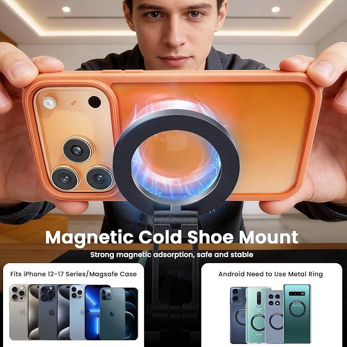 LOXP Magnetic Phone Tripod Mount with Cold Shoe and Adapter with 1/4" Screw | Adjustable Aluminum Alloy Phone Mount, Camera Mount for iPhone 17/16/15/14/13/12 Series - Image 6