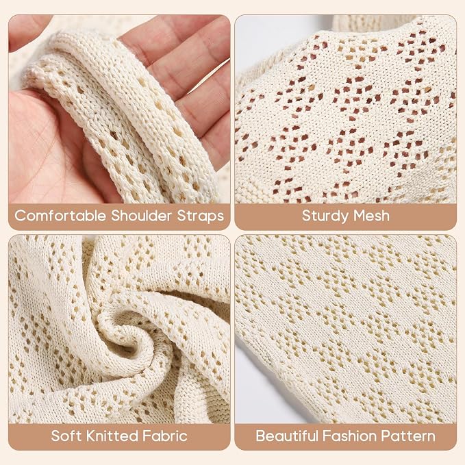 Sightor Crochet Tote Bag, Mesh Beach Bag Knit Summer Hobo Bag for Women | Beach Tote bag Vacation Outfits Aesthetic Boho Bag - Image 4