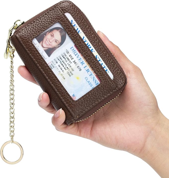 imeetu Rfid Credit Card Holder, Businese Card Case, Wallet for Women Men | Genuine Leather Card Wallet with id Window, Keychain & Double Zipper, Water-resistan Small Wallet with Gift Box, Daily Travel - Image 8