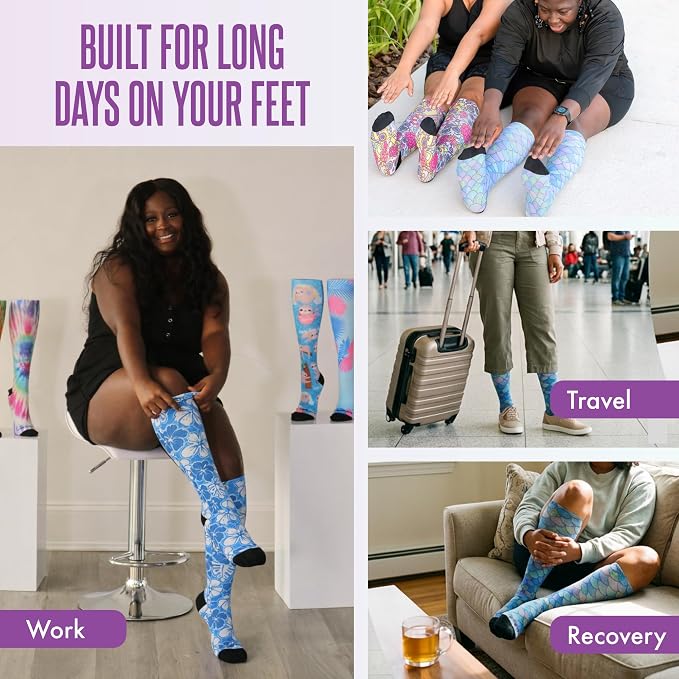 Crazy Compression Socks, Comfortable Support Socks for Recovery, Travel, Hiking, and Long-Hour Comfort w/Fun Designs - Image 4