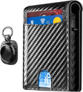 2026 Upgraded Minimalist Wallet for Men - RFID Blocking Credit Card Holder Case Leather Pop Up Aluminum Wallet with Cash Slot, Front Pocket ID Window Gift Boxed (Carbon Fiber - with Airtag Holder) by QLDBrand