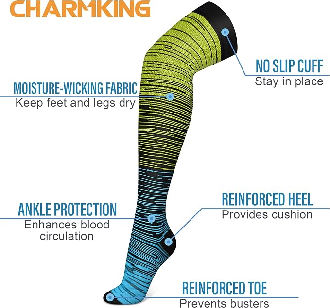 CHARMKING 3 Pairs Thigh High Compression Socks for Women and Men 15-20 mmHg Boost Circulation and All Day Comfort - Image 4