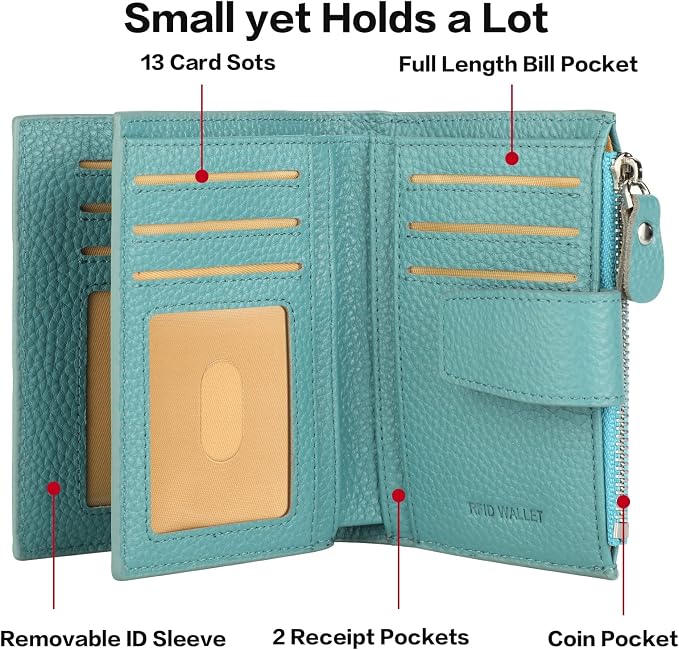 Small Compact Women Wallet RFID Blocking Genuine Leather Bifold Purse with ID Windows - Image 4