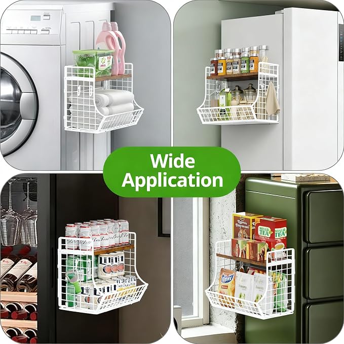 Magnetic Shelf for Fridge with Wood Lid, Fruit Potato and Onion Storage Bins, Pantry Organizers and Storage, Strong Magnetic Spice Rack for Refrigerator, Kitchen Counter and Laundry Room (X-Large) - Image 4