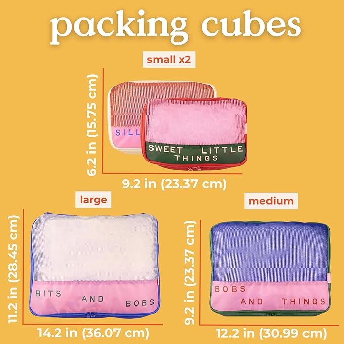 ban.do Packing Cube Set of 4, Bits and Bobs | Polyester and Mesh Packing Organizers, Includes 4 Foldable Luggage Packer Bags in Various Sizes with Quote Designs - Image 2