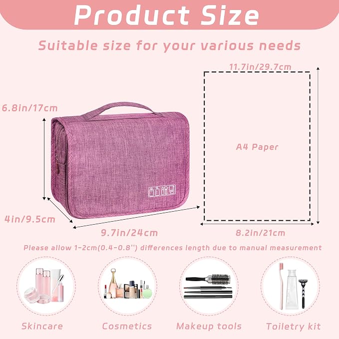 Toiletry Bag Travel Bag with Hanging Hook for Women and Men,Purple | Waterproof Small Capacity Hanging Multifunctional Makeup Bag for Toiletries, Portable Cosmetic Bag Travel Organizer - Image 2