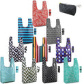 BeeGreen Geometry Reusable Grocery Bags Bulk Gifts 10-Pack - Large Tote with Zipper Pouch | Foldable & Washable Polyester Shopping Bags Heavy Duty Flower Lover Gifts Reusable Bag With Handles by BeeGreen