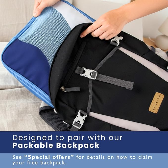 Compression Packing Cubes, 4 Set Packing Cubes for Travel, Travel Essentials for Men, Compressible Package Organizer for Suitcases, Navy Blue - Image 3