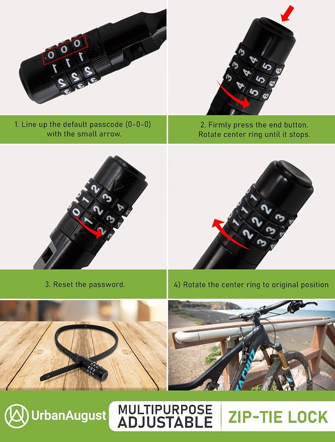 Adjustable Zip Tie Combination Lock for Cabinet Refrigerator Bike Stroller Helmet Skateboard Luggage- Multi-Purpose French Door Lock - Stainless Steel Fridge Lock (1) - Image 6