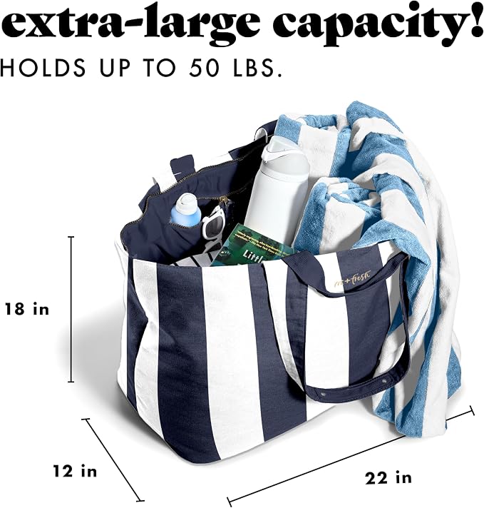 Fit & Fresh All The Things XL Beach Bag for Women, Oversized Travel Tote | Zip Closure, 3 Interior Pockets, 1 Large Zip Pocket, Dual Carry Handles, Canvas Weekender - Pool, College, Laundry, Groceries - Image 3