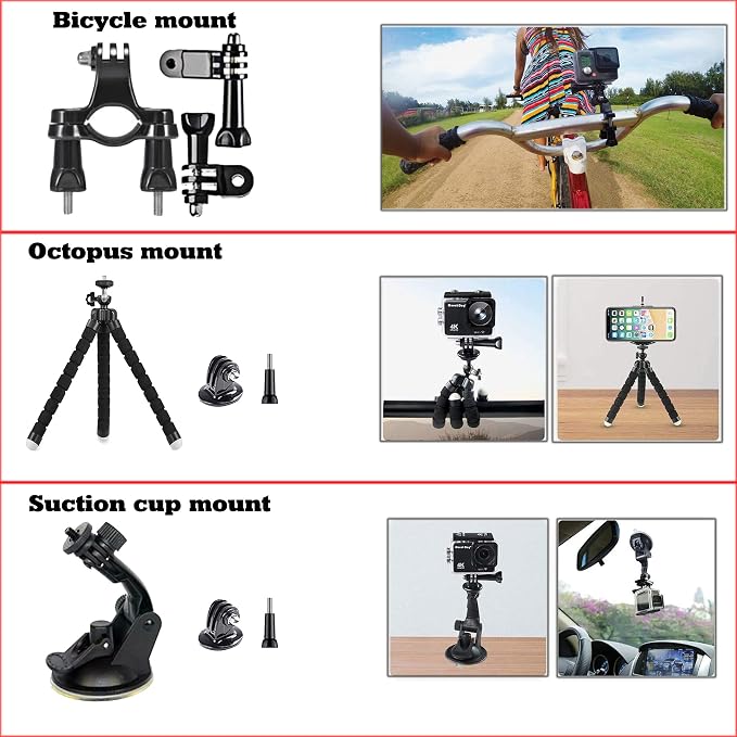 60 in 1 Action Camera Accessories Kit for GoPro 13 12 10 9, Insta360, DJI | Compatible with GoPro Hero 8 7 6 5 , AKASO，Campark APEMAN Action Cams - Image 3