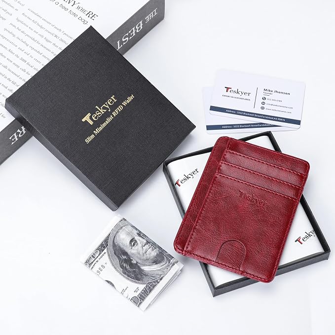 Teskyer Slim Minimalist Wallet for Men, RFID Front Pocket Card Holder | Ultra Slim Front Pocket Design, 8 Card Slots, RFID Protection, Smooth Faux Leather for Everyday Carry - Image 3