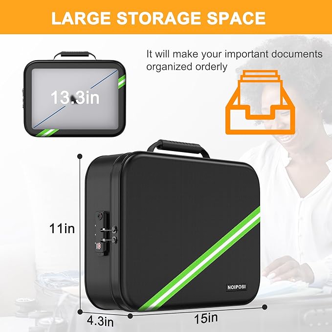 Fireproof Document Box with Lock 5200℉-8 Layer | 15.0"x11.0"x4.3" Water Resistant Document Organizer ,Portable Home Travel Safe Storage Box for Important Documents,File - Image 6