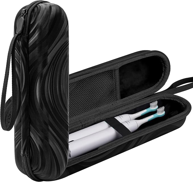 Dual Electric Toothbrush Travel Case for Oral-B iO & Sonicare | Fits 2 Standard Toothbrushes Up To 10.2 In Or 1 Extra-Large Model, Hard EVA Shell, Soft Lining, Mesh Pocket, Elastic Straps by TOCCOOL