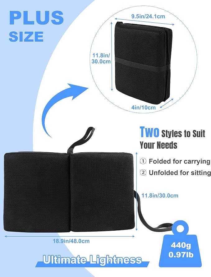 FASTMOMENT Portable Airplane Seat Cushion Foldable Seat Cushion for Travel | Thickened Cushion, Carrying Handle, Breathable Fabric, Washable Mesh Cover, Anti-Slip bottom, Lightweight for Flight Bleacher - Image 2