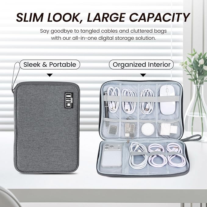 Cable Organizer Bag, Electronics Organizer Case for Tech Accessories | Store chargers, cables, power banks and adapters with elastic loops, mesh pockets and organized compartments for travel. - Image 4