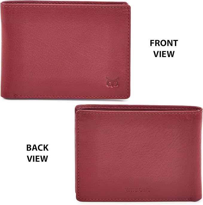 Real Leather Mens Bifold Wallet RFID Blocking Slim Minimalist Front Pocket - Thin & Stylish with ID Window in Gift Box (Nappa, Red) - Image 4