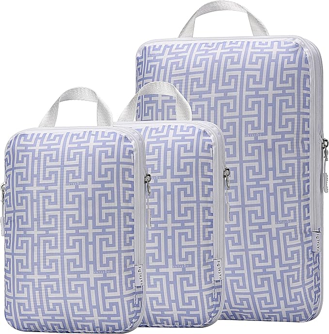 Compression Packing Cubes Organizer Bags for Suitcase & Backpack, Packing Cubes for Travel, Lightweight Luggage Organizers, Travel Cubes for Packing, Vacation Essentials - 3pc Set - Light Blue Boho by Unknown
