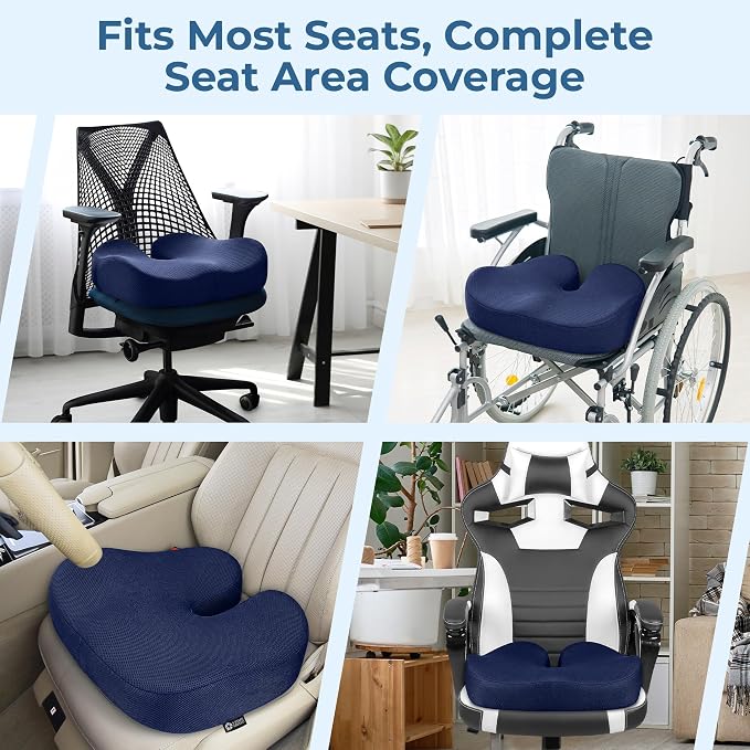 5 STARS UNITED Seat Cushion - Memory Foam Chair Cushion for Tailbone Pain Relief - Ergonomic Support for Coccyx, Sciatica & Butt - Office, Desk & Gaming Chair, Car Seat, Wheelchair, Blue Mesh - Image 5