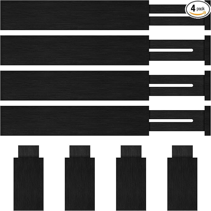 4 Pack Bamboo Drawer Dividers Organizer with Inserts 2.6'' High | Expandable from 12.5-21.7", Adjustable Drawer Organizer Separators for Utensils, Clothing, Office, Dresser, Bedroom, (Black) by BESHOF