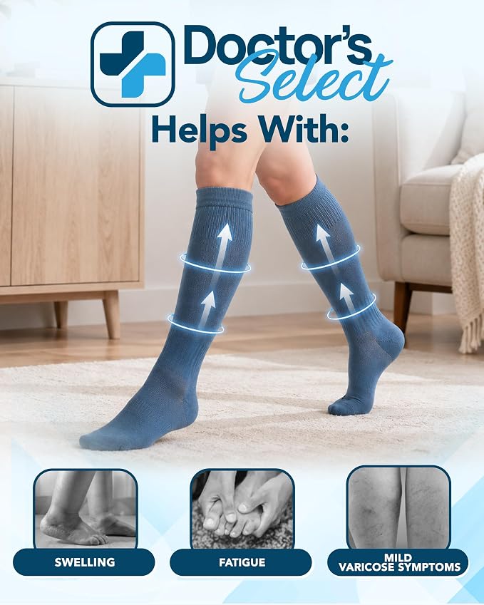 Doctor's Select® Bamboo Viscose Light Compression Socks for Women & Men - 3 Pairs, 8-15 mmHg Compression Socks, Knee High - Image 3