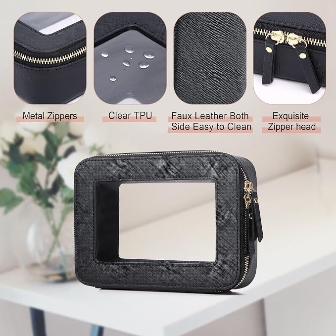 Pinkmik Clear Makeup Bag, (Black, M) | Waterproof, Travel Cosmetics and Toiletries Case, Portable Makeup Organizer, Clear Car Bag with Zipper - Image 5