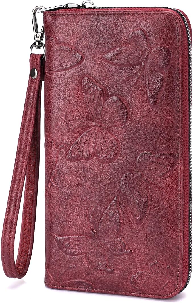 BELTANA Womens Wallet RFID Wallet Women with Passport Holder Butterfly Vegan Leather Multi Card Slots Wallets Large Capacity Wristlet Travel Purse for Women (Red) by BestSeller