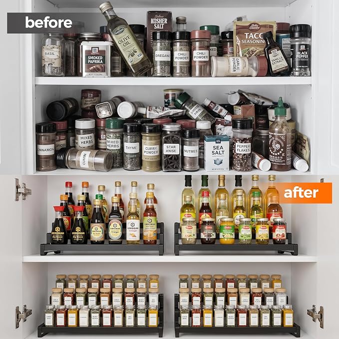 Spice Rack Organizer for Cabinet, 3-Tier Expandable 14.37"–26.02" Seasoning Organizer Shelf – Sturdy Metal Spicy Shelf for Jar & Bottle Storage in Kitchen Cabinet & Pantry, Black - Image 4