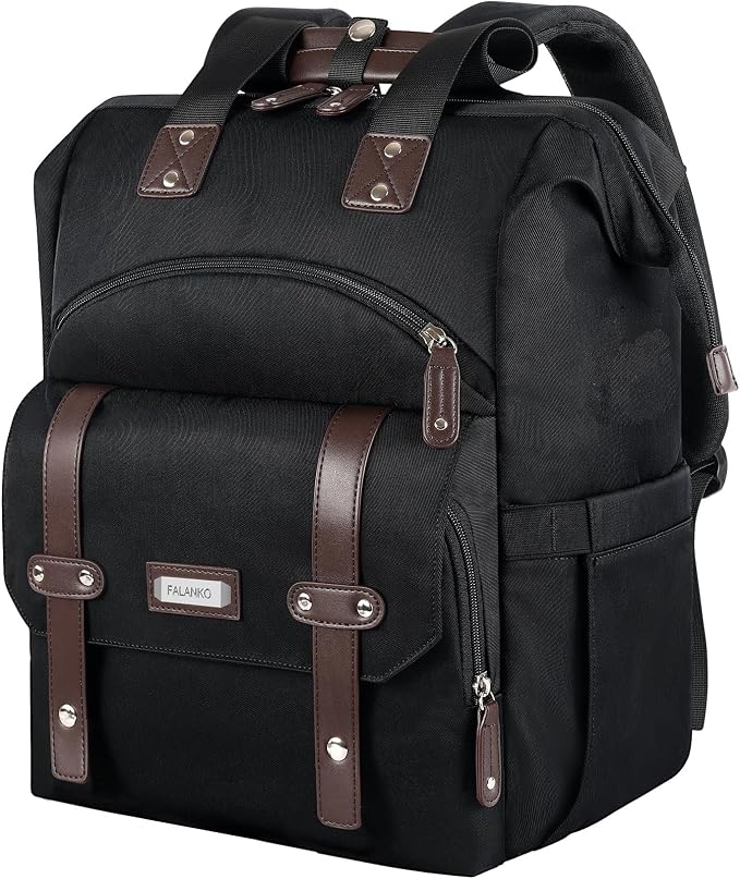 FALANKO Laptop Backpack For Women, Work Doctor Teacher Nurse Wide Open Bookbags 17.3 Inch Laptops Backpack with RFID, Water Resistant Computer Backpack for Men Women Black by FALANKO