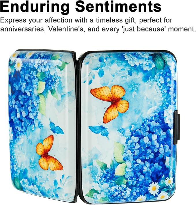 Credit Card Holder for Women Men RFID Blocking Wallet Small Business Metal Slim Mini Aluminum Hard Case (Hydrangeas Butterflies) - Image 5