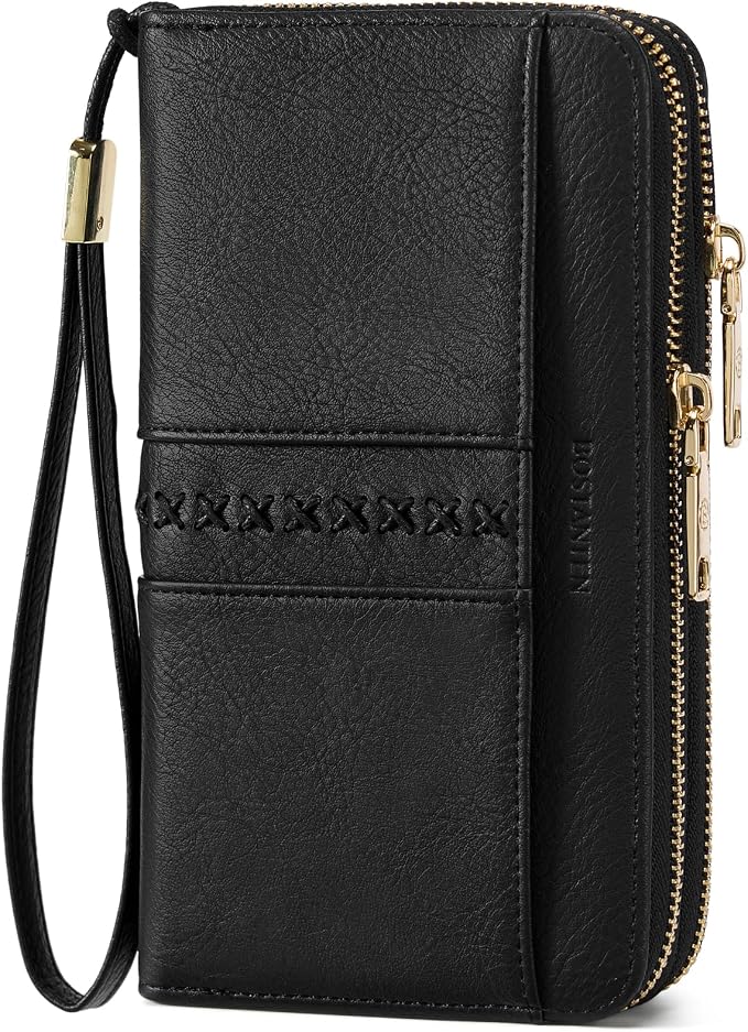 BOSTANTEN Wristlet Wallets for Women RFID Large Capacity Clutch Wallet | 24 Card Slots, 2 Zipper Pockets, Phone ＆ Card Holder, Zip Around, Hand Strap, Vegan Leather, Great Gifts by BOSTANTEN