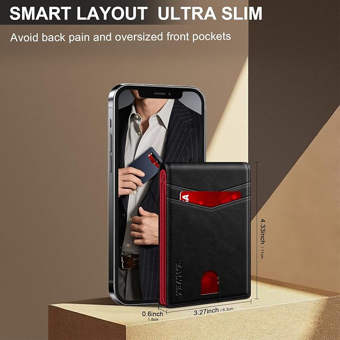 ZALVEX Wallet for Men Slim RFID Blocking Leather Credit Card Holder Wallet | 14 Cards Bifold Minimalist Thin Wallet with 2 ID Windows & Cash Slot Front Pockt Carteras Para Hombres Birthday Gifts for Men - Image 4