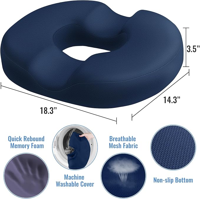 CloudBliss Donut Pillow Stadium Seat Cushion for Tailbone Pain Relief and Hemorrhoids, Memory Foam Seat Chair Cushion, Portable Seat Cushions for Bleachers, Car, Home & Office - Image 2