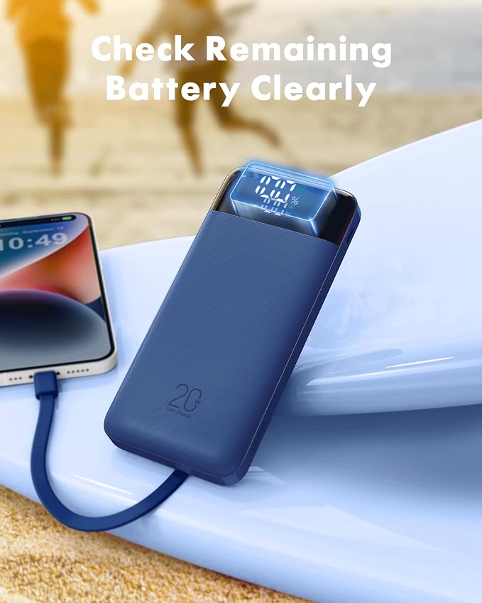 charmast Portable Charger Built-in Cables, 20000mAh Power Bank 6-Output | Travel Fast Charging Battery Pack for iPhone 17/16/15 Samsung Android, Flight-Approved, Multi-Device, USB-C & USB-A, LED % - Image 8