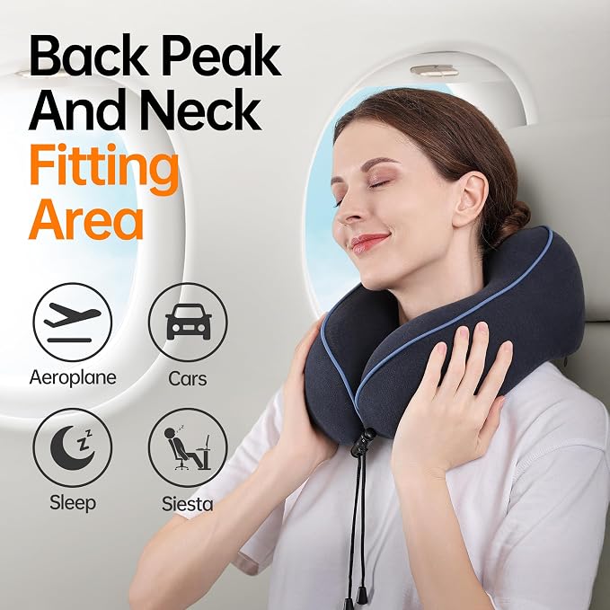 Travel Pillows for Airplanes,100% Pure Memory Foam Travel Neck Pillow | Washable Cotton Cover,Comes with 3D Eye Mask,Earplugs,Storage Bag,Ideal Travel Gift,Relieve Neck Pressure,Navy Blue - Image 8