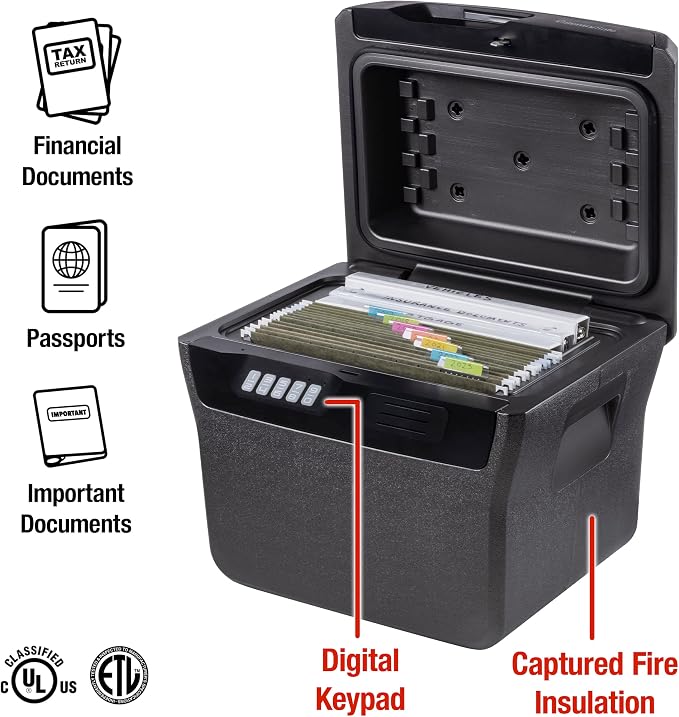 SentrySafe Charcoal Gray Waterproof and Fireproof Safe, Lock Box with Keypad for Documents and Hanging File Folders, Exterior: 14.1 x 16.6 x 13.8 Inches, ‎FHW40300 | Document and Hanging File Folder Storage With Fire/water Protection, Programmable Digi... - Image 3